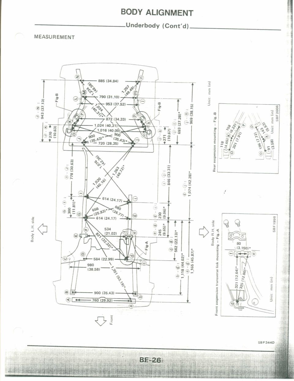 Body alignment underbody dimensioned drawing with measurement coordinates