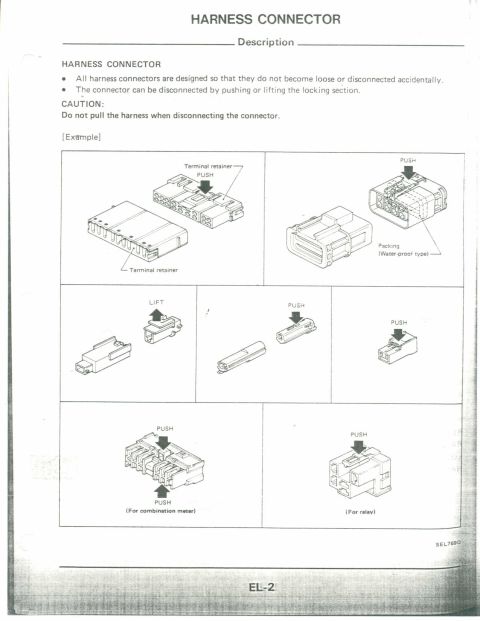 1990 Nissan Micra - Diagram illustrates different types of electrical connectors and their operation for disconnection.