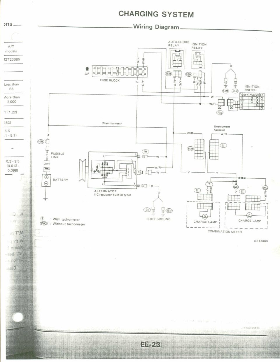 Charging System Wiring Diagram, alternator with IC regulator, fuse block and ignition switch (Nissan FSM EL-23)