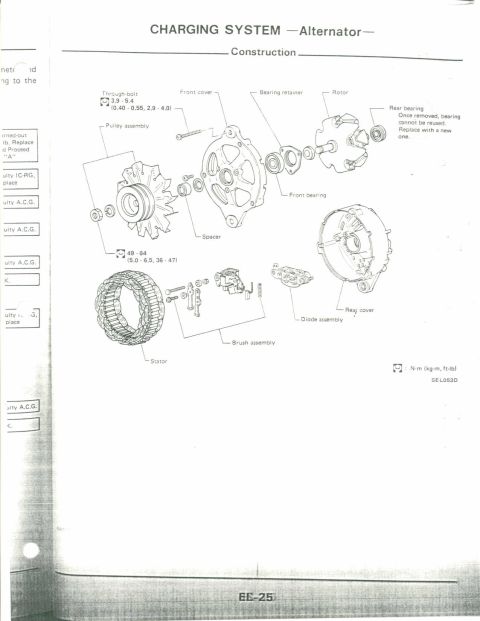 1990 Nissan Micra - Exploded view diagram details the construction of a vehicle's charging system alternator.