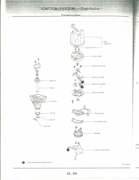 1990 Nissan Micra - This diagram shows the construction of an ignition system distributor, detailing its various components.