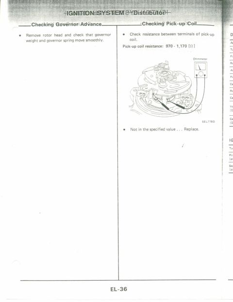 1990 Nissan Micra - Diagram illustrating how to check distributor governor advance and pick-up coil resistance.