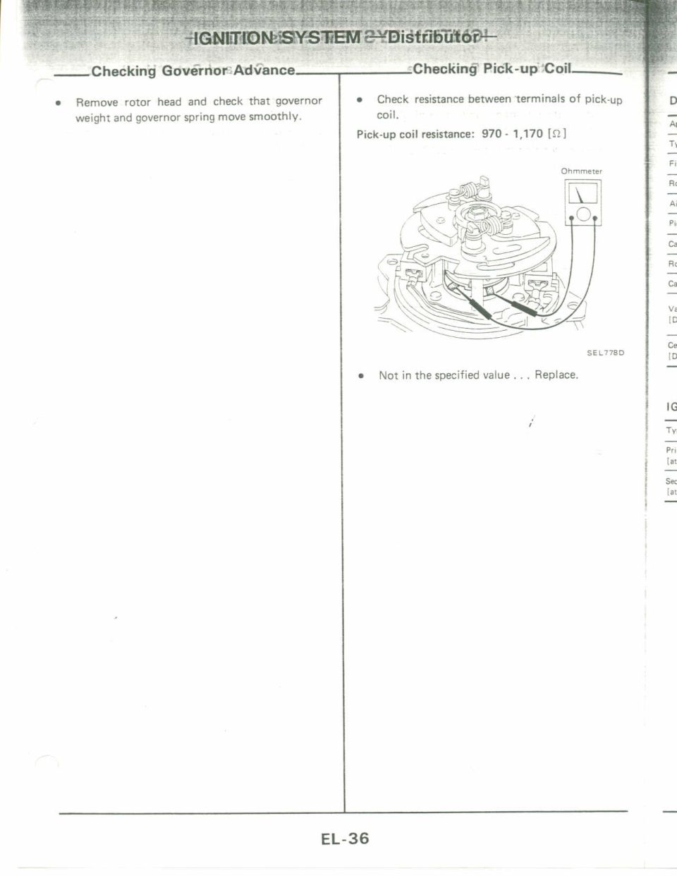 Ignition distributor governor advance and pick-up coil check instructions