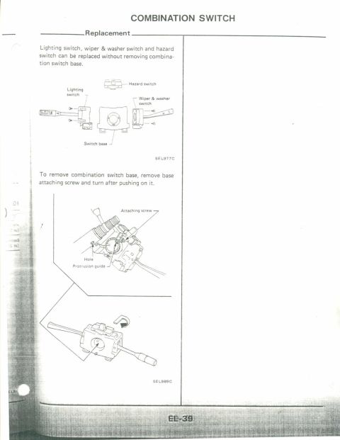 1990 Nissan Micra - Diagram illustrating the combination switch assembly and its removal procedure.