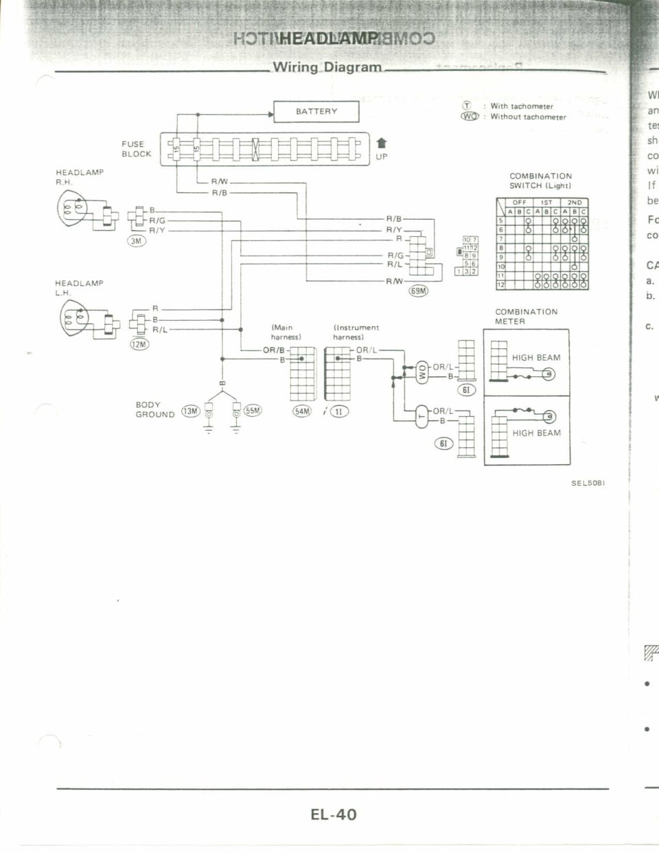 Nissan headlamp combination switch wiring diagram EL-40