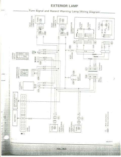 1990 Nissan Micra - This is a wiring diagram for the exterior lamps, specifically the turn signal and hazard warning lamps.