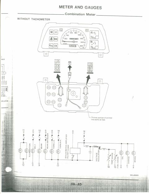 1990 Nissan Micra - This diagram illustrates a car's combination meter and its associated wiring, detailing various gauges and connections.