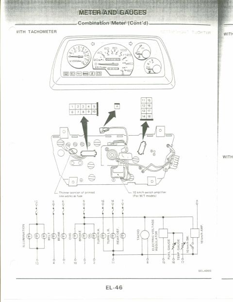 1990 Nissan Micra - Vehicle meter and gauges diagram, including wiring schematics and component labels.