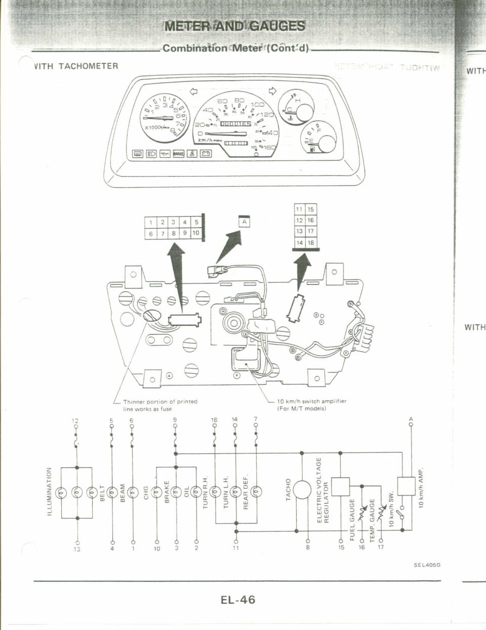 Combination meter with tachometer with connector pinouts and wiring diagram