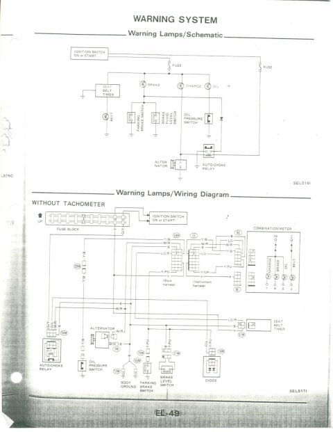 1990 Nissan Micra - This diagram illustrates the warning system and lamp wiring for a vehicle, detailing components like the ignition switch, fuse block, and a…