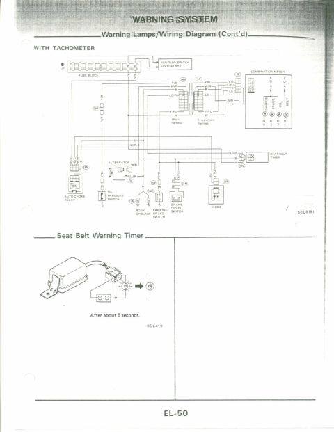 1990 Nissan Micra - This diagram illustrates the warning system and wiring for a vehicle, detailing components like the fuse block and ignition switch.