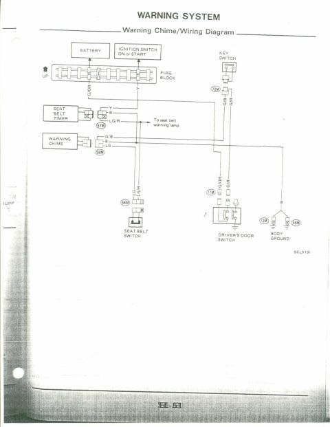 1990 Nissan Micra - This diagram illustrates the electrical connections for a vehicle's warning system, including components like the fuse block and various sw…