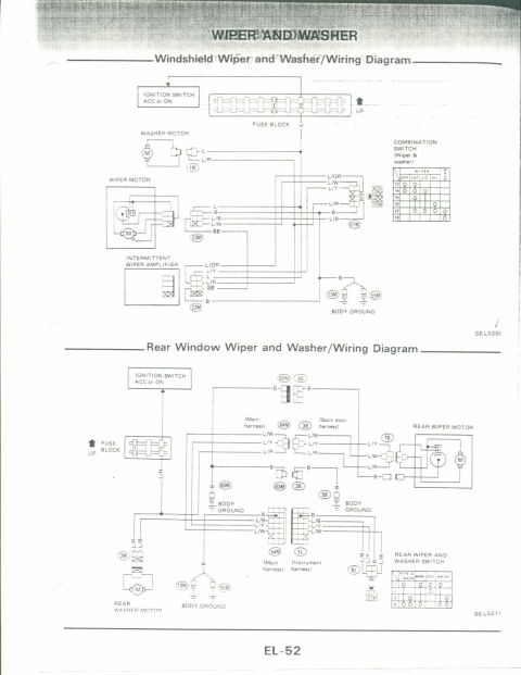 1990 Nissan Micra - This diagram details the electrical components and connections for vehicle wiper and washer systems.