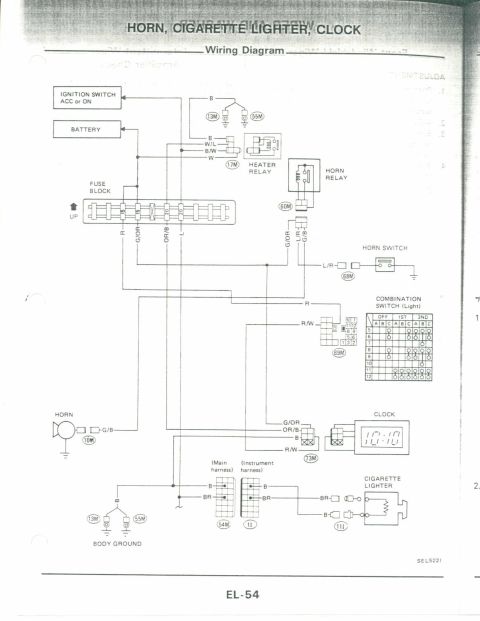 1990 Nissan Micra - This diagram details the electrical connections for the horn, cigarette lighter, and clock.