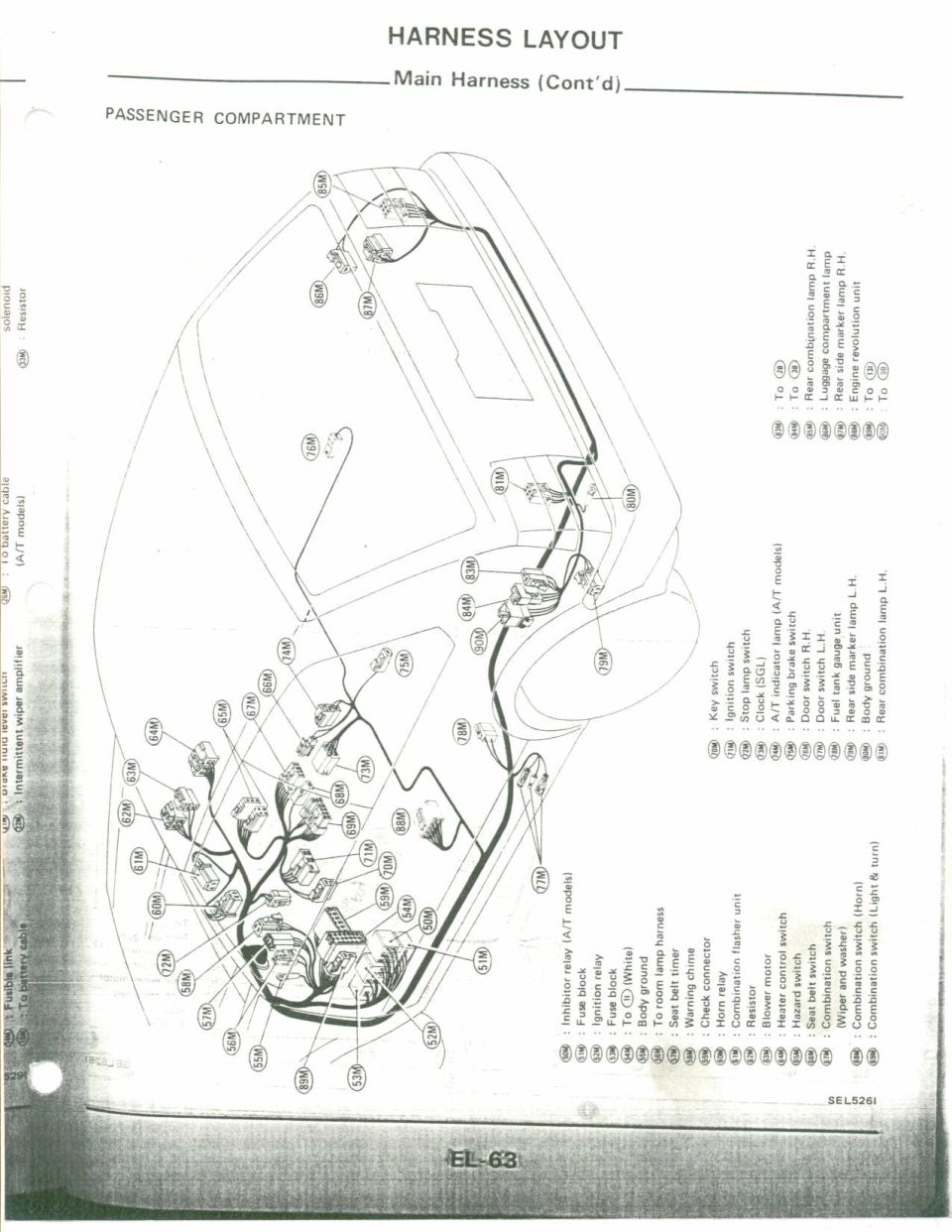 Nissan main harness passenger compartment layout connector map EL-63