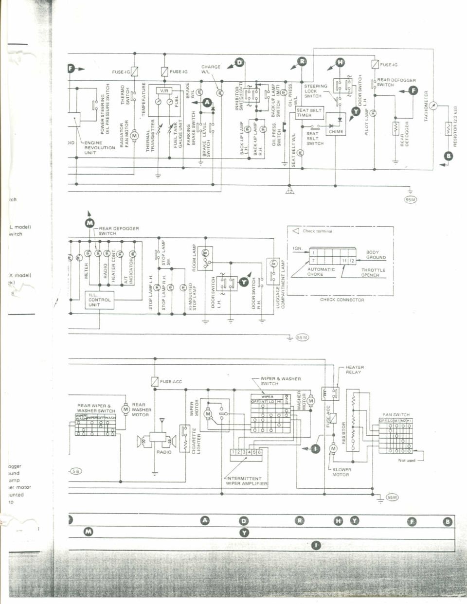 Full vehicle electrical wiring diagram with fuses, switches and motors