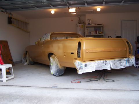 1973 Ford Ranchero - One of the coats of gold during the painting process