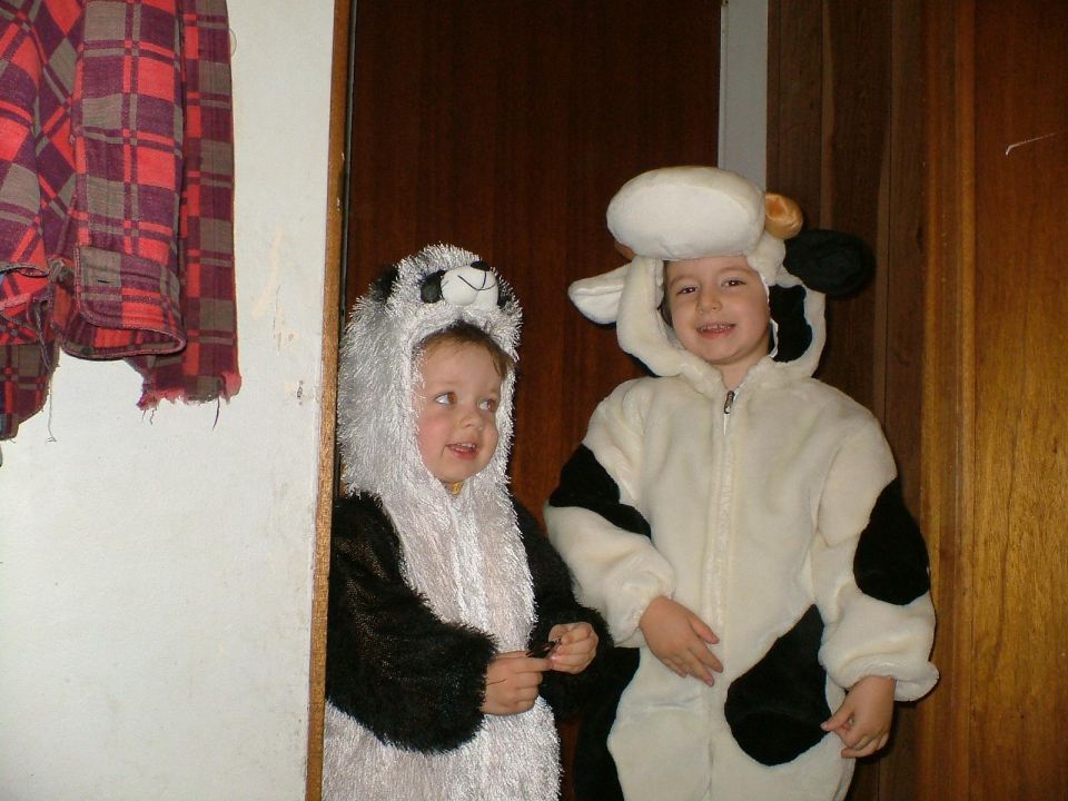 Children in panda and cow costumes