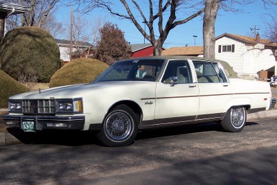 1972 Ford Ranchero - This 1980 Oldsmobile sedan has a distinctive grille and two-tone paint scheme.