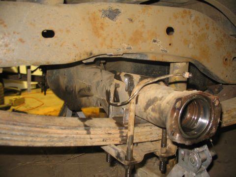 1981 Ford Bronco - Rear axle assembly and leaf springs are visible, with rust on the frame above.