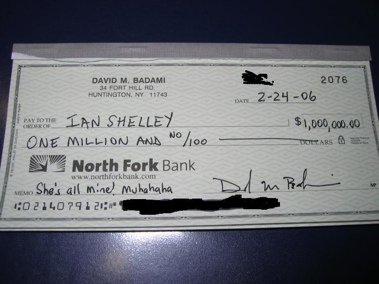 Check for one million dollars from North Fork Bank