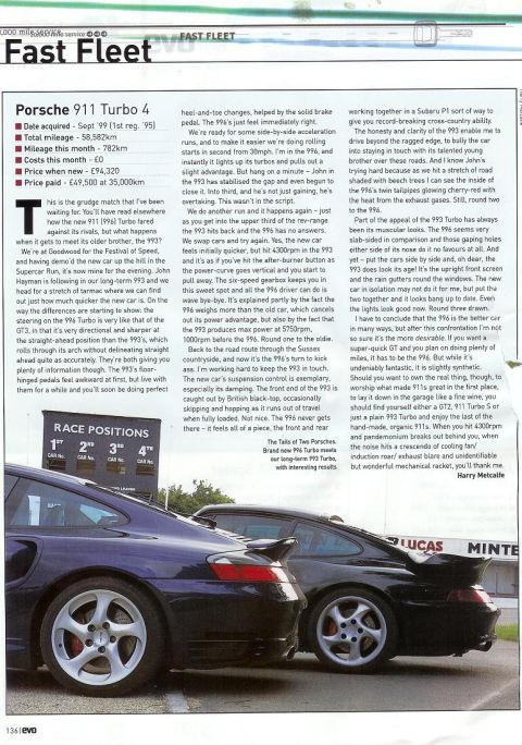 1997 Porsche 911 - Two Porsche 911 Turbos are seen parked side-by-side, with a race positions board in the foreground.