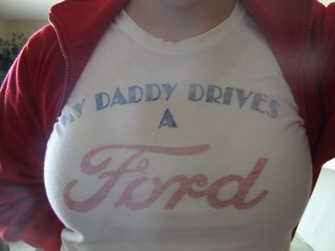 1986 Ford Bronco - This t-shirt features the text 'MY DADDY DRIVES A Ford' in blue and pink lettering.