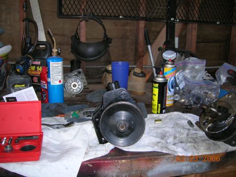 1985 Ford Bronco - pulley reattached to pump.