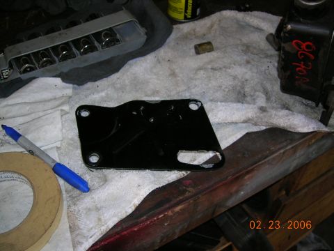 1985 Ford Bronco - adjuster bracket...lower slot widened to line up hole in bottom pump.