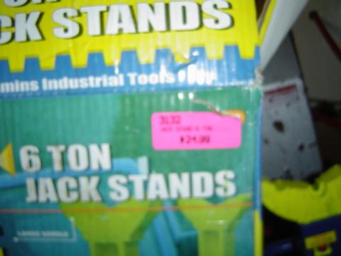 1979 Ford Bronco - Packaging for 6 ton jack stands is visible, along with a price tag and "Cummins Industrial Tools" branding.