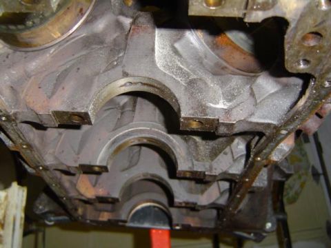 1979 Ford Bronco - Close-up view of an engine block's internal structure, focusing on bearing supports.