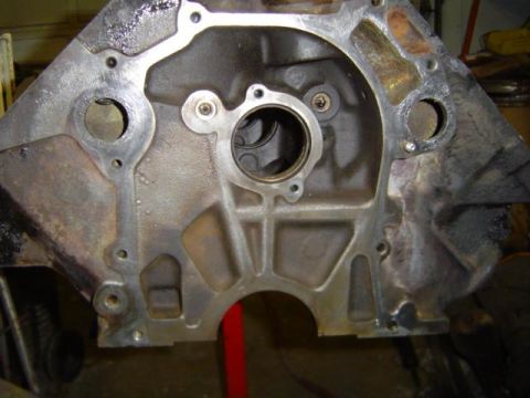 1979 Ford Bronco - This is a close-up view of an engine block, showing its internal structure and mounting points.