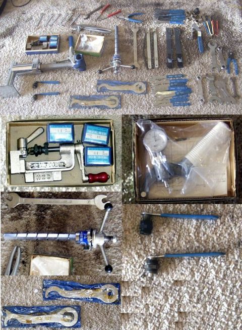 1978 Ford Mustang II - A variety of automotive tools are laid out on a carpeted surface.