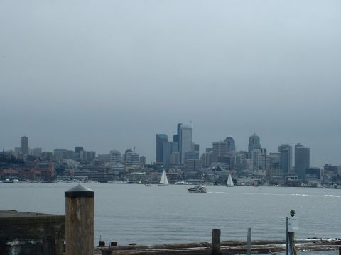 1999 Ford Crown Victoria - A view of the Seattle skyline across the water, with several boats sailing.