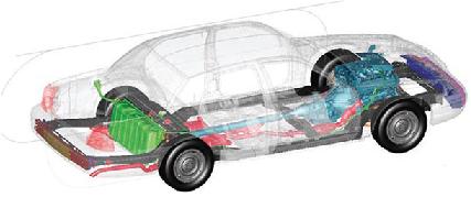2000 Ford Crown Victoria - A transparent diagram shows the internal components of a car, including the engine, transmission, and battery system, integrated into the c…