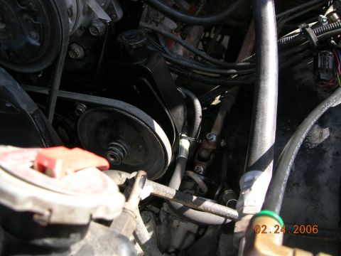 1985 Ford Bronco - front shot of pump...was the belt was tightened up...pump seemed to end up straight up and down.