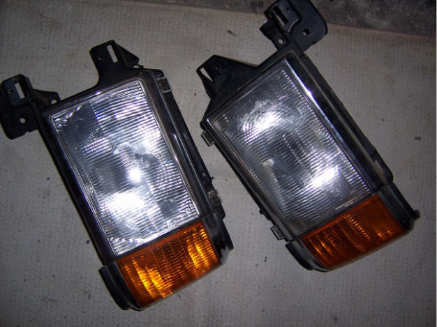 Pair of rectangular truck headlight assemblies with amber turn signals