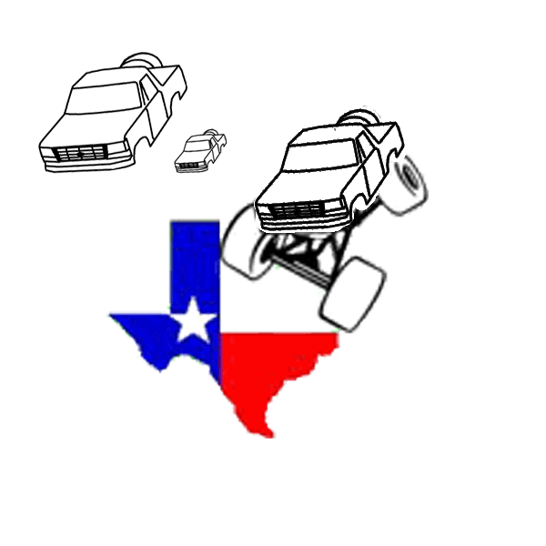 Sticker of a lifted truck on Texas map with smaller truck outline