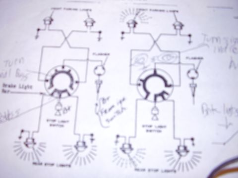 1996 Ford F-150 - Wiring diagram of a turn-signal and stop-light system showing parking lights, flashers, turn-signal switch and stop-light switch.