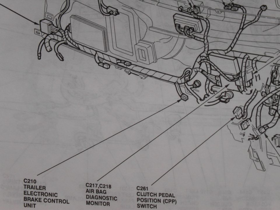 Wiring harness routing diagram with connector callouts C210, C217, C261