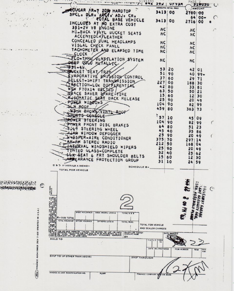 Eminger report page 3 for a loaded 1970 Cougar XR-7