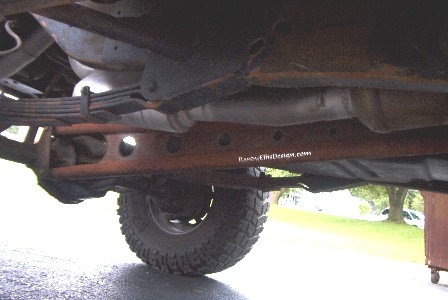 1977 Ford F-150 - This photo shows the undercarriage of a vehicle, focusing on the frame and suspension components.