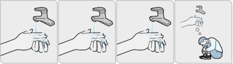 1985 Ford LTD Crown Victoria - Illustrated hand-washing instruction sequence; not a vehicle technical document.