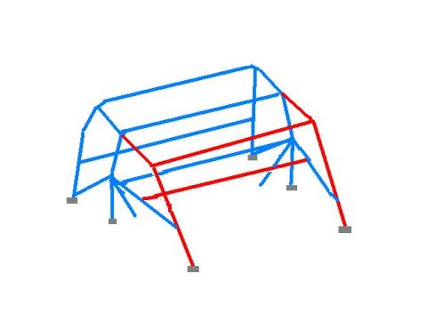 1984 Ford Bronco - 10-pt cage in blue, family bar in red