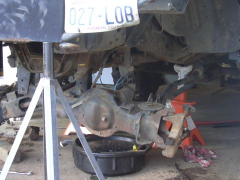 1991 Ford Bronco - The undercarriage of a vehicle is shown, focusing on the differential and suspension components, with a Washington license plate visible.