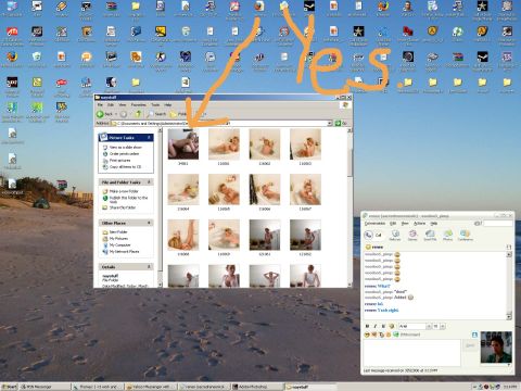 1994 Ford Probe - A computer desktop shows a photo gallery and a chat application, set against a beach background.
