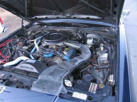 1991 Ford LTD Crown Victoria - Close-up view of a car's engine bay, highlighting the air intake system and radiator fan.