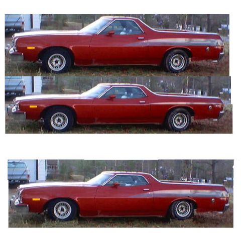 2002 Ford Crown Victoria - This red 1972 Ford Ranchero pickup truck is shown from the side.