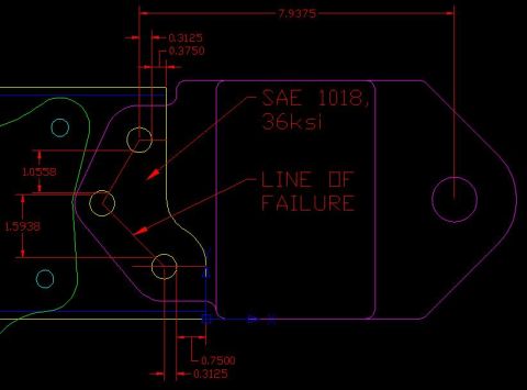 1991 Ford Bronco - Illustration of the block shear failure area, and necessary dimensions.