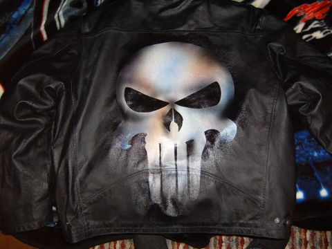 1993 Ford Bronco - Leather jacket a custom airbrushed Punisher skull graphic on the back.